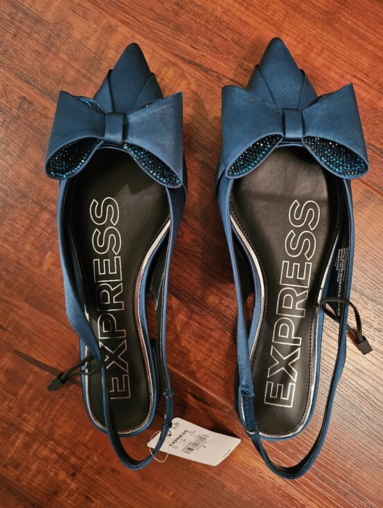 Express Shoes - Express Women's Teal Pointed Toe Slingback Flats with Bow